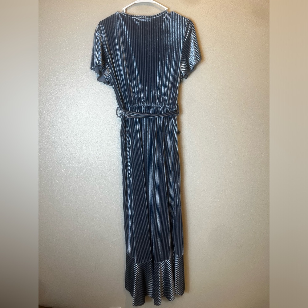 Simplee Blue V Neck Ribbed Ruffle Wrap Dress Size S - Picture 4 of 6